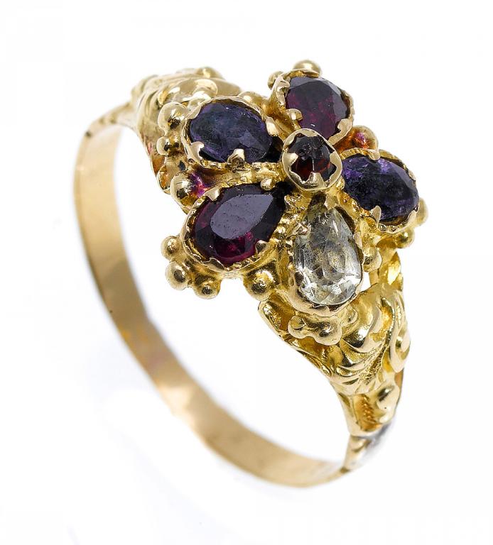 Appraisal: AN ANTIQUE REGARD RING set with five coloured round or