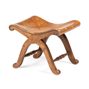 Appraisal: A Country Oak and Studded Leather Foot Stool th Century