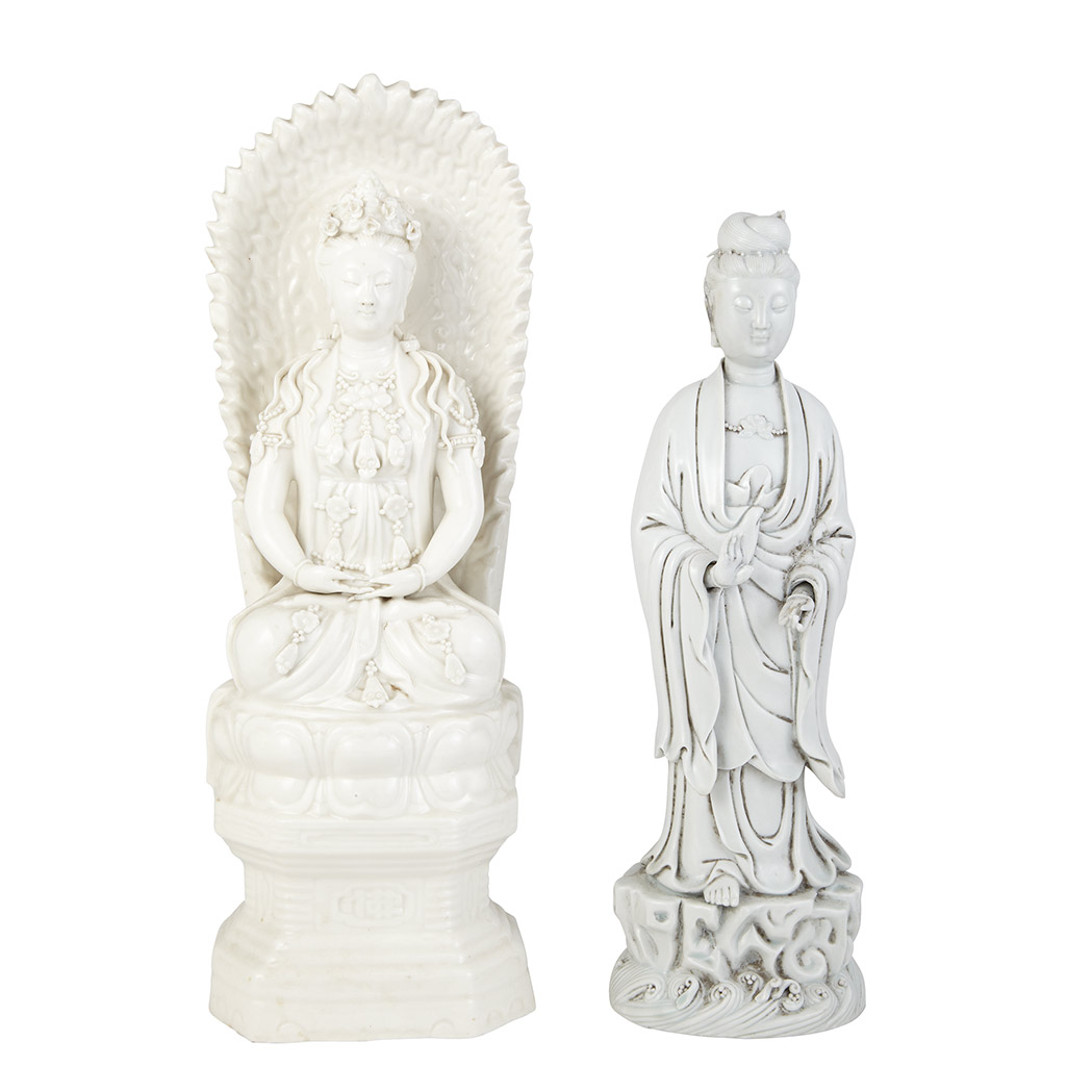 Appraisal: Two Chinese Blanc de Chine Porcelain Figures Comprising a robed