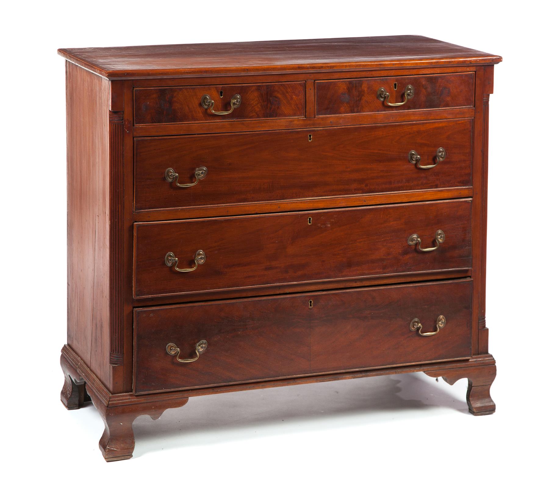 Appraisal: CHIPPENDALE FIVE-DRAWER CHEST American ca Applied molding to top two-over-three