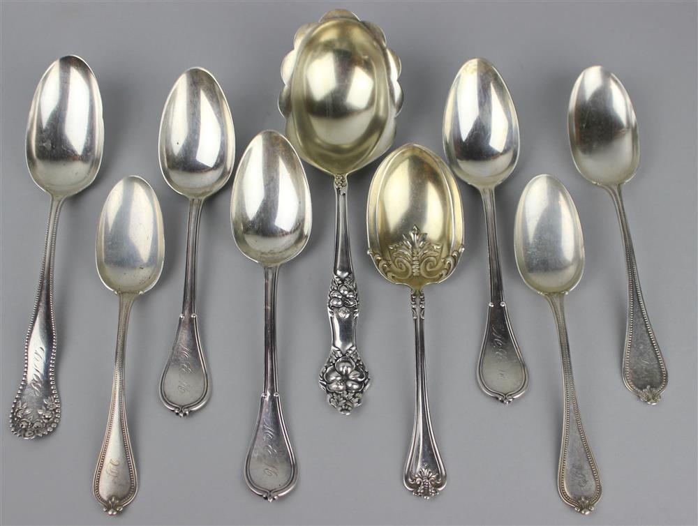 Appraisal: NINE SILVER SPOONS INCLUDING GORHAM consisting of serving spoons tablespoons