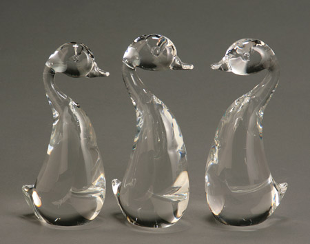 Appraisal: Three Steuben Clear Glass Figures of Ducklings Shape Designed by