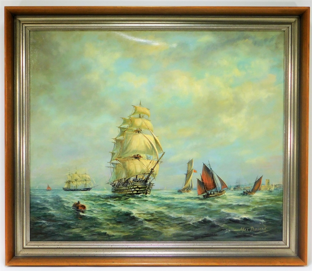 Appraisal: MAX PARSONS NAVAL FORT MARITIME SEASCAPE PAINTING United Kingdom -