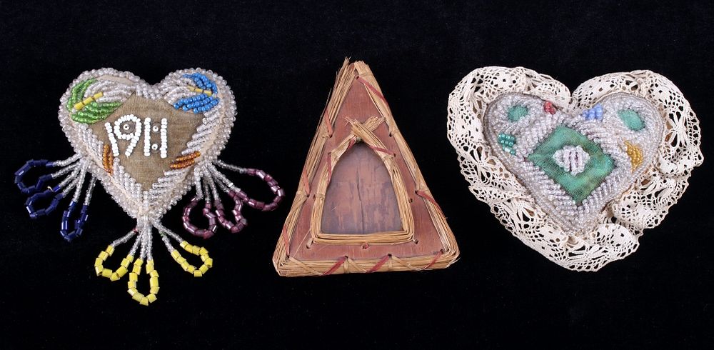 Appraisal: Iroquois Beaded Pincushions Teepee Frame Included in this lot are