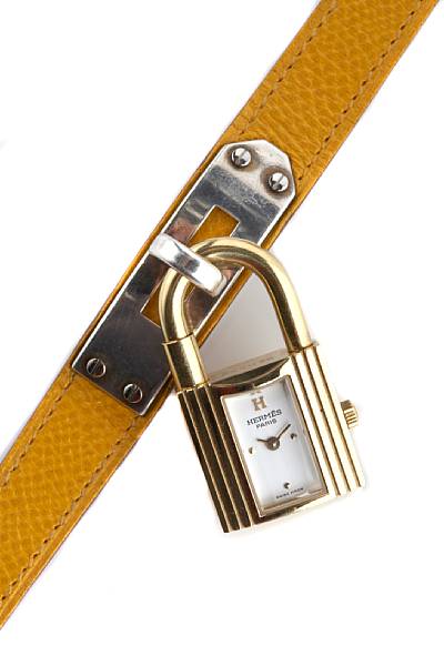 Appraisal: Hermes Paris A silver and leather strap with attached gold