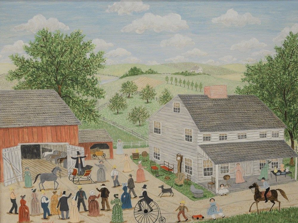 Appraisal: Albert Webster Davies American - Auction in the Town oil