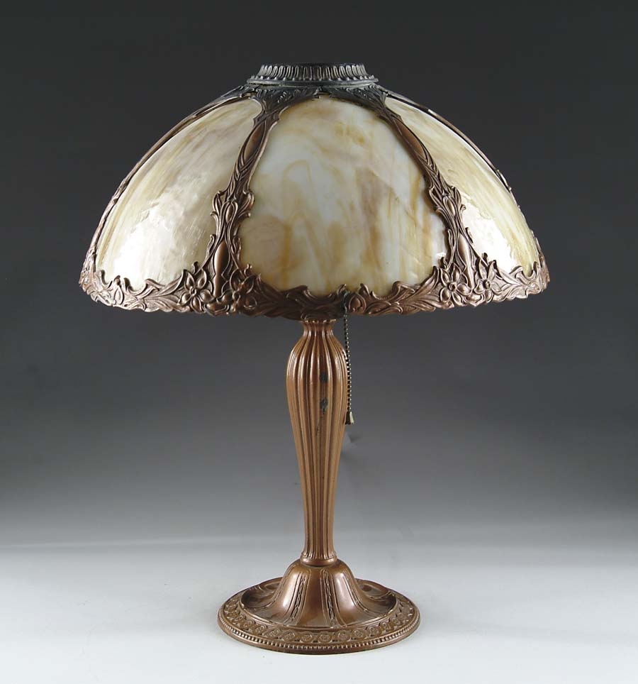 Appraisal: CHARLES PARKER SLAG PANEL TABLE LAMP Beautiful early lamp with