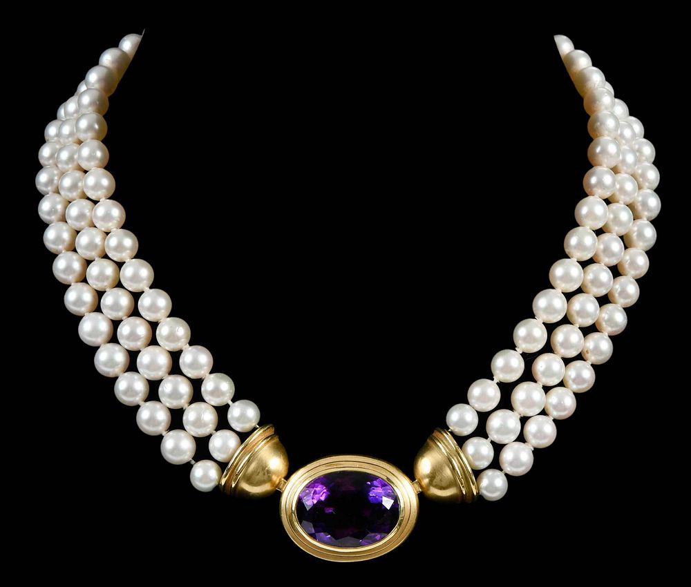 Appraisal: kt Pearl and Amethyst Necklace interchangeable necklace similar to other