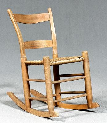 Appraisal: Woody rocking chair bentwood chair oak split seat mortise and