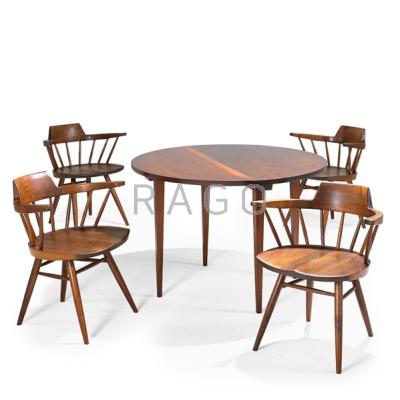 Appraisal: GEORGE NAKASHIMA NAKASHIMA STUDIOS Dining table and four Captain s