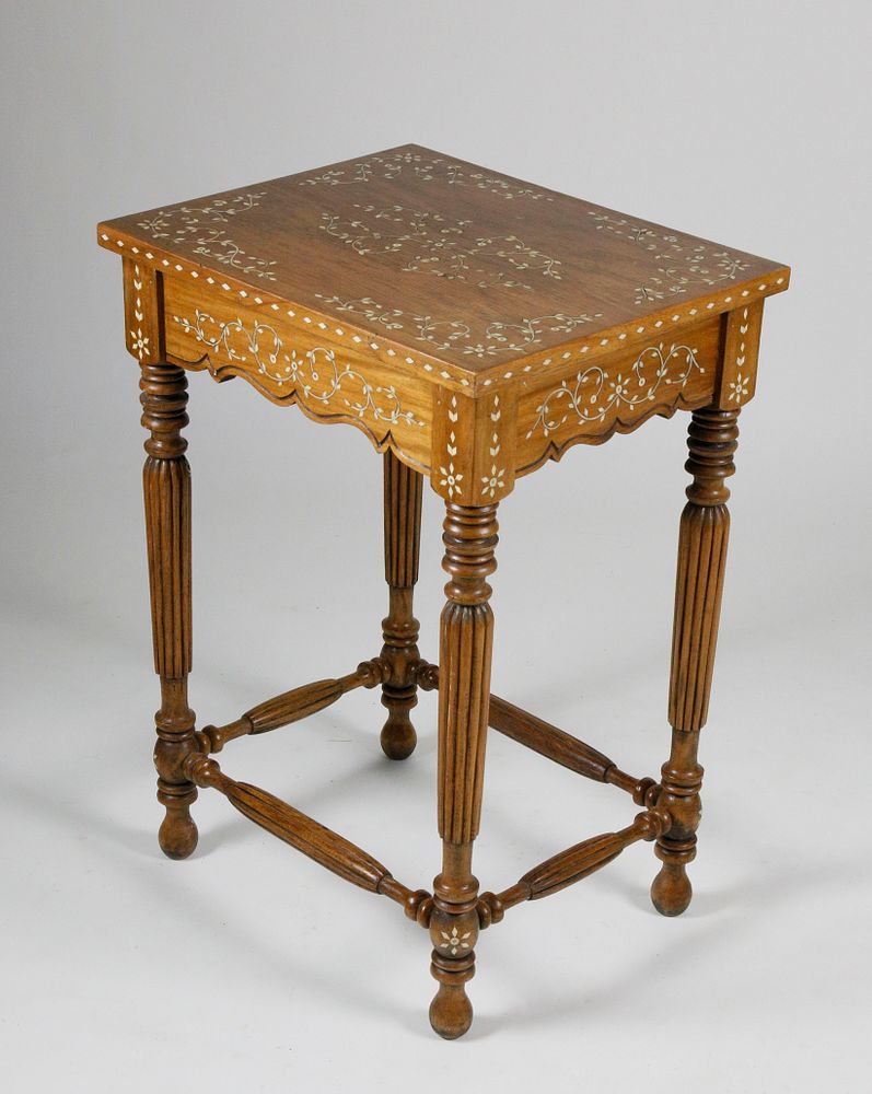 Appraisal: Diamond Cut and Bone Inlaid Teak Side Table Diamond Cut