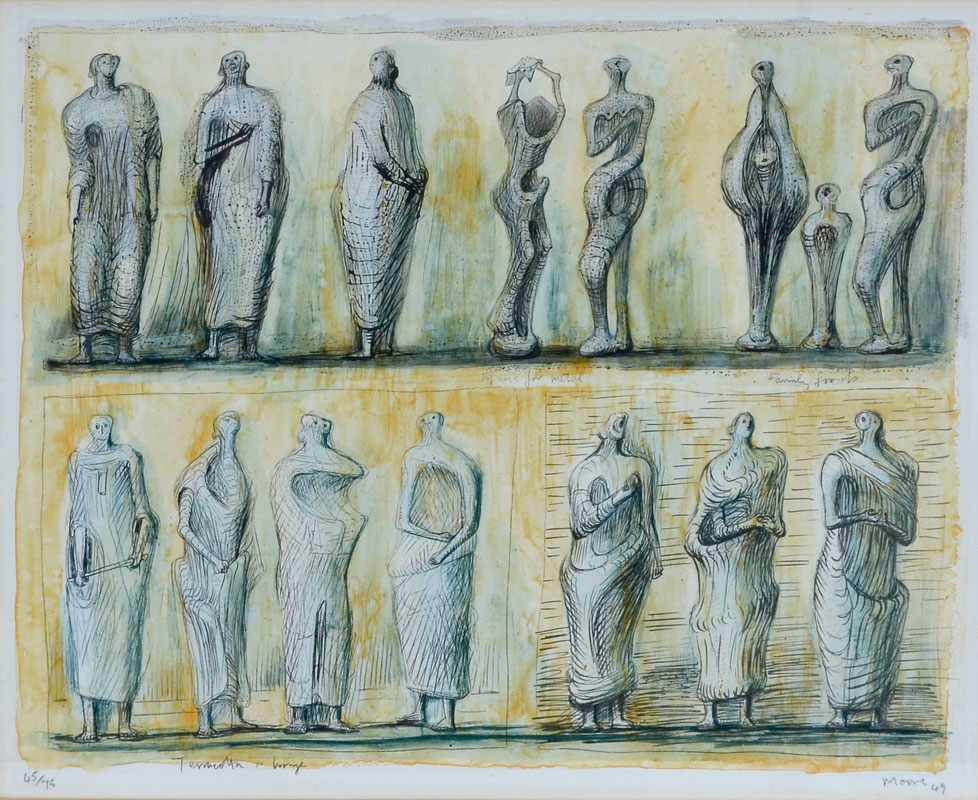 Appraisal: MOORE Henry British - Untitled Standing Figures color lithograph on