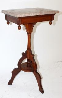 Appraisal: American Eastlake walnut plantstand with marble top American Eastlake walnut