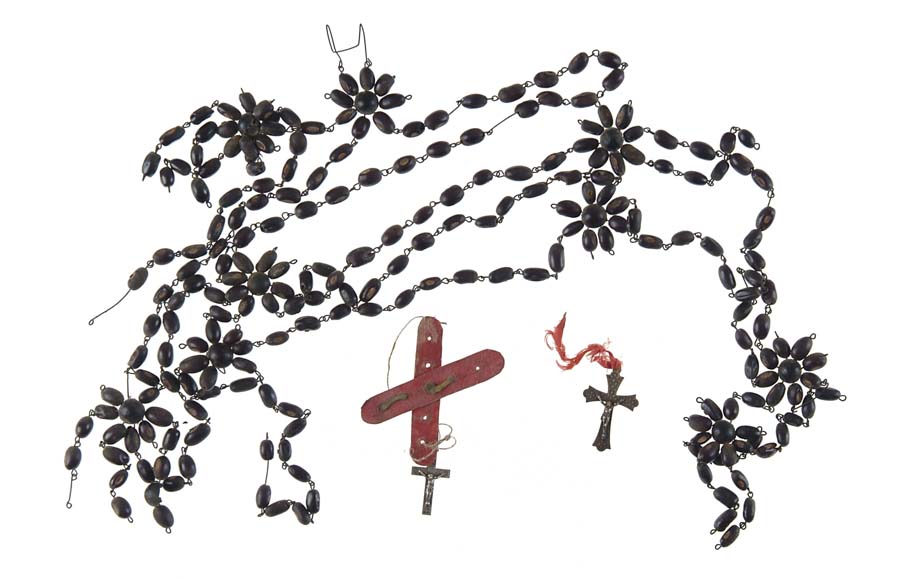 Appraisal: POSSIBLY INDIAN USED ROSARY WITH SMALL BRASS CRUCIFIX MINIATURE CRUCIFIX