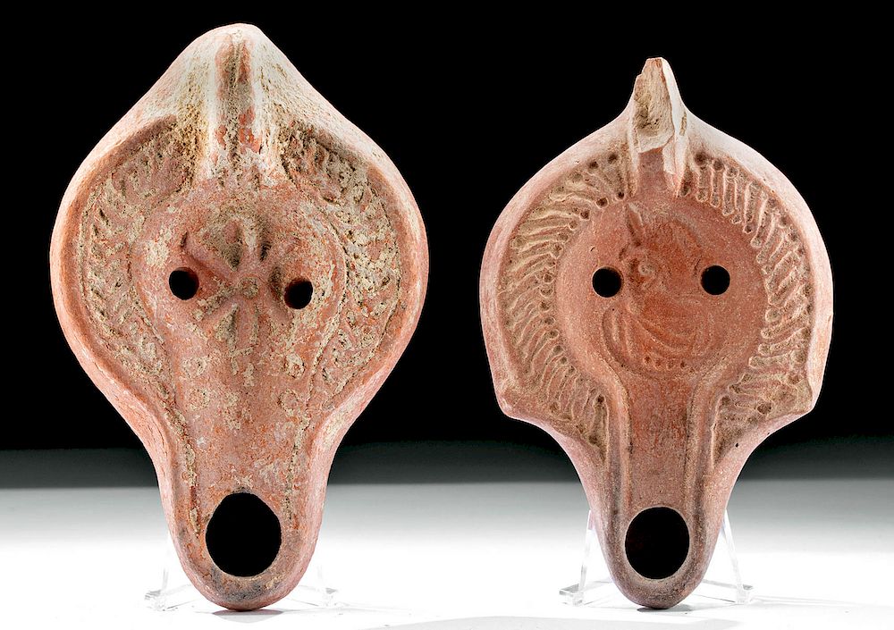 Appraisal: Pair of Roman North African Terracotta Oil Lamps Roman North