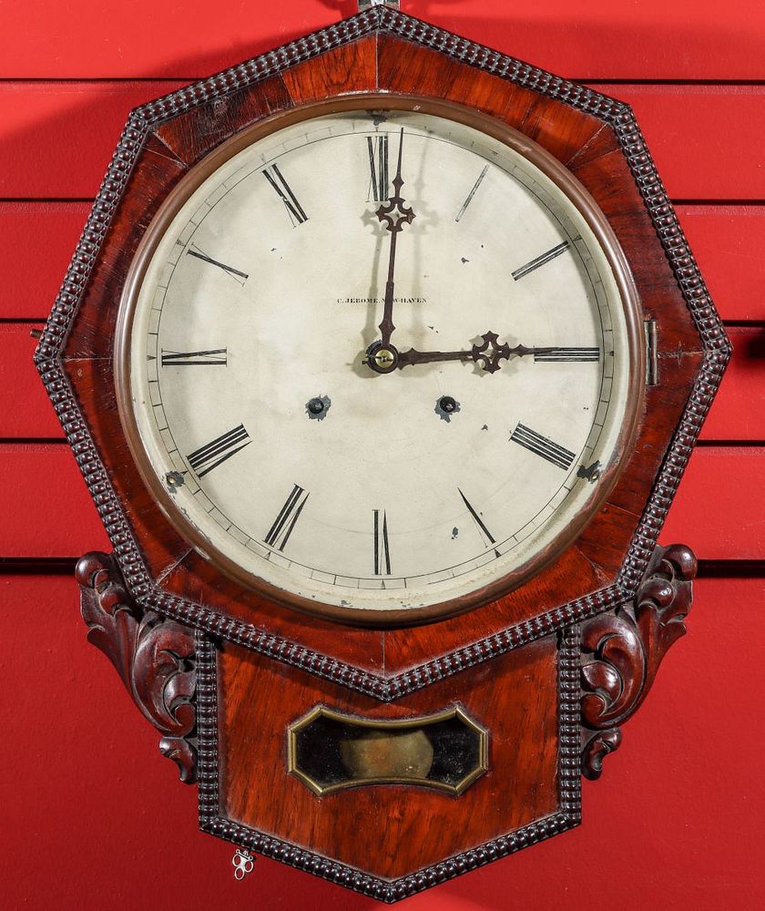 Appraisal: A MID TH C CHAUNCEY JEROME OCTAGON DROP WALL CLOCK