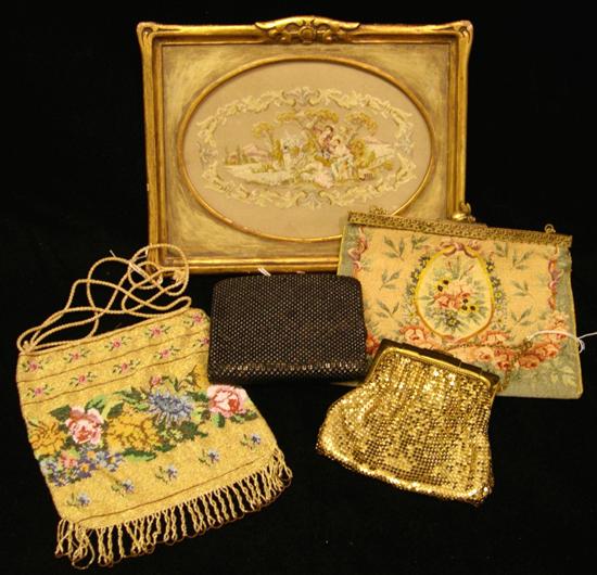 Appraisal: Victorian beaded purse an embroidered purse a black beaded wallet