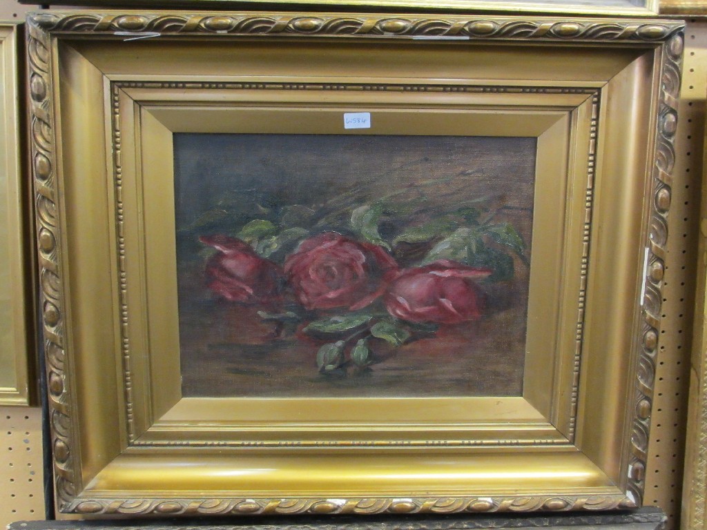 Appraisal: Oil on canvas 'Roses' unsigned