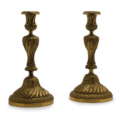 Appraisal: Pair of Louis XVI Style Gilt-Bronze Candlesticks Estimate -