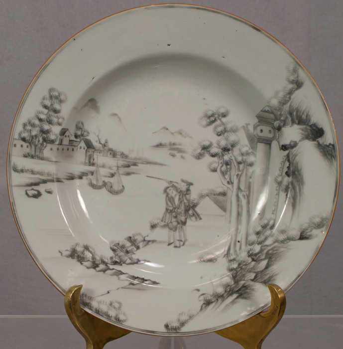 Appraisal: Chinese Export shallow soup bowl D grisaille w European figures