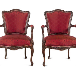 Appraisal: A Pair of Louis XV Style Walnut Fauteuils Late th