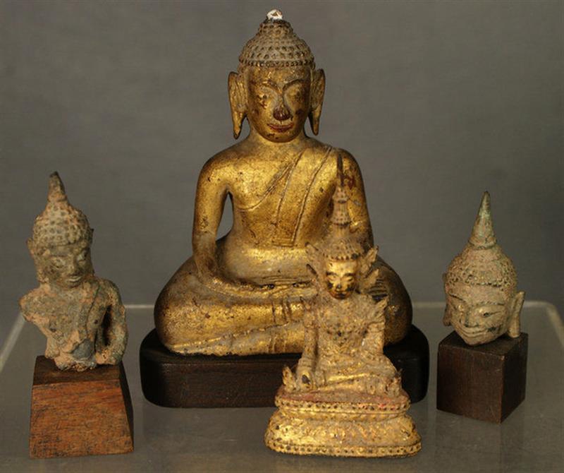 Appraisal: small cast metal Buddha figures tallest woth a gilt carved