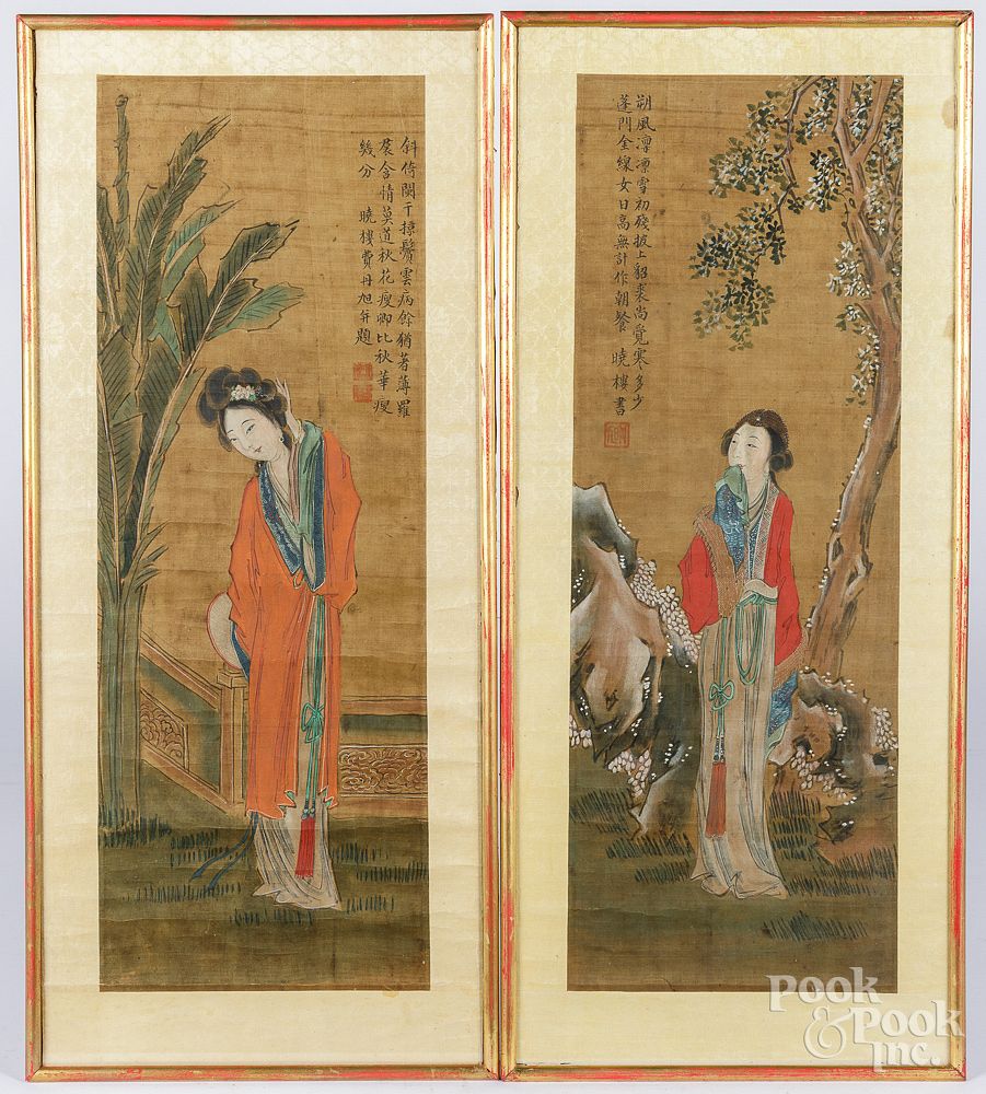 Appraisal: Pair of Japanese painted scrolls etc Pair of Japanese painted