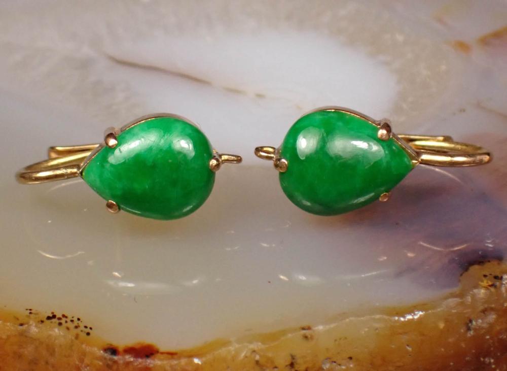 Appraisal: PAIR OF JADE AND EIGHTEEN KARAT GOLD EARRINGS each k