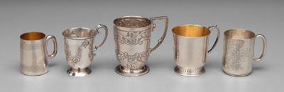 Appraisal: Five English silver mugs two with marks for Birmingham one