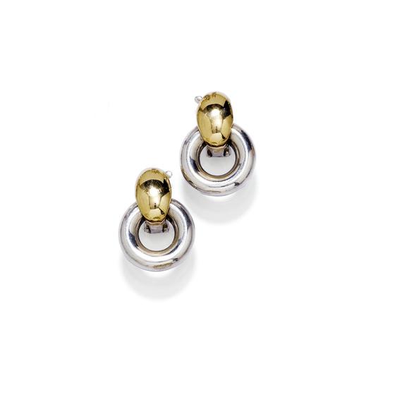 Appraisal: BICOLOUR EAR CLIPS HERM S Paris Silver and yellow gold