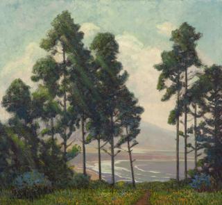 Appraisal: Ferdinand Burgdorff Carmel coastal vista with wildflowers signed lower left