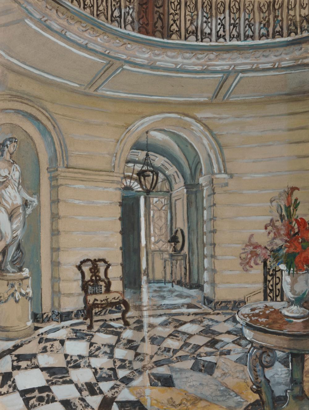 Appraisal: MSTISLAV DOBUZHINSKY Russian American - Foyer Bellevue House Newport gouache