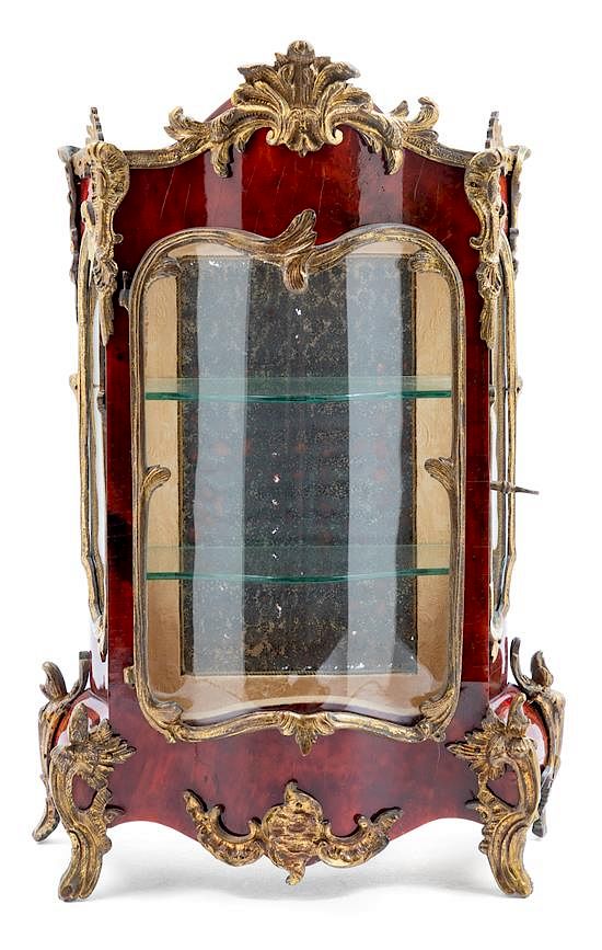 Appraisal: A Diminutive French Gilt Metal Mounted Tortoise Shell Vitrine Cabinet