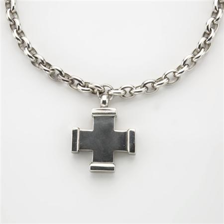 Appraisal: Sterling Silver Cross Pendant and Chain Necklace Tiffany Co Estimate