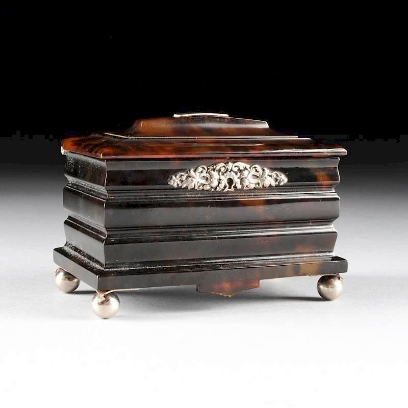 Appraisal: A REGENCY STYLE SILVERED METAL MOUNTED TORTOISESHELL BOX CIRCA A