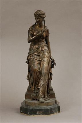 Appraisal: Continental Bronzed Figure of Iris Inscribed marble plinth figure in