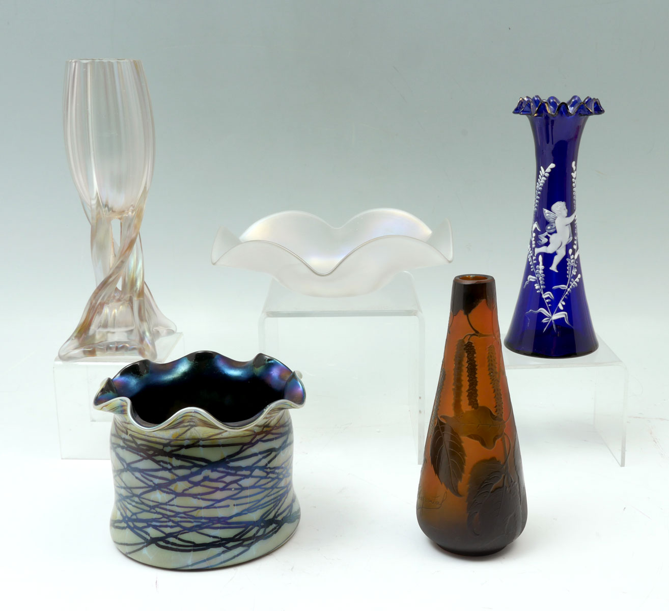 Appraisal: PC ART GLASS VASE BOWL COLLECTION Comprising - Cobalt blue