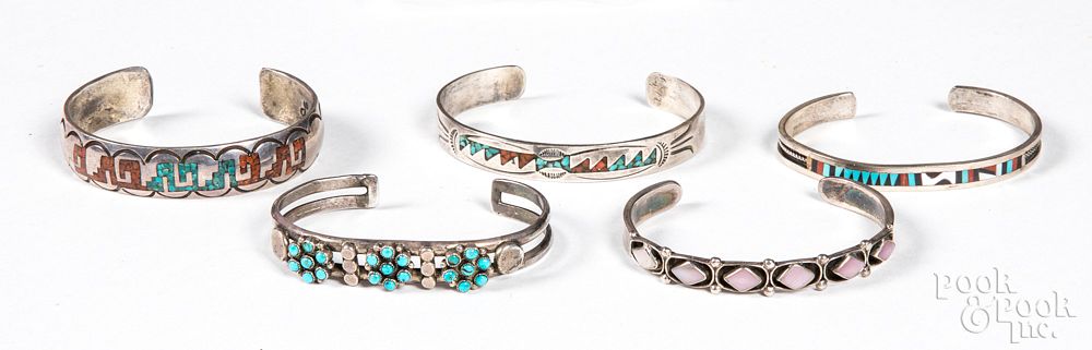 Appraisal: Three Native American Zuni silver bracelets Three Zuni Indian silver