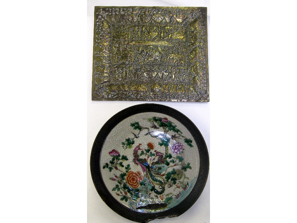 Appraisal: Oriental crackle glaze charger decorated with birds amongst foliage slight