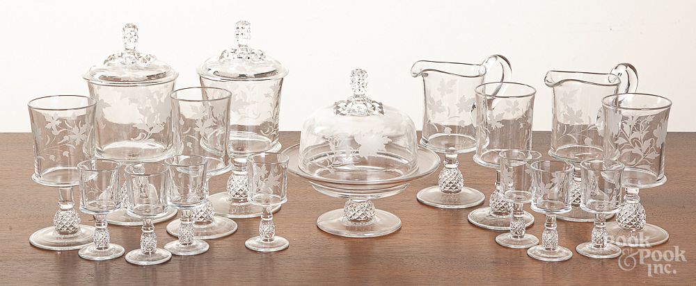 Appraisal: Set of etched colorless glass tallest Set of etched colorless