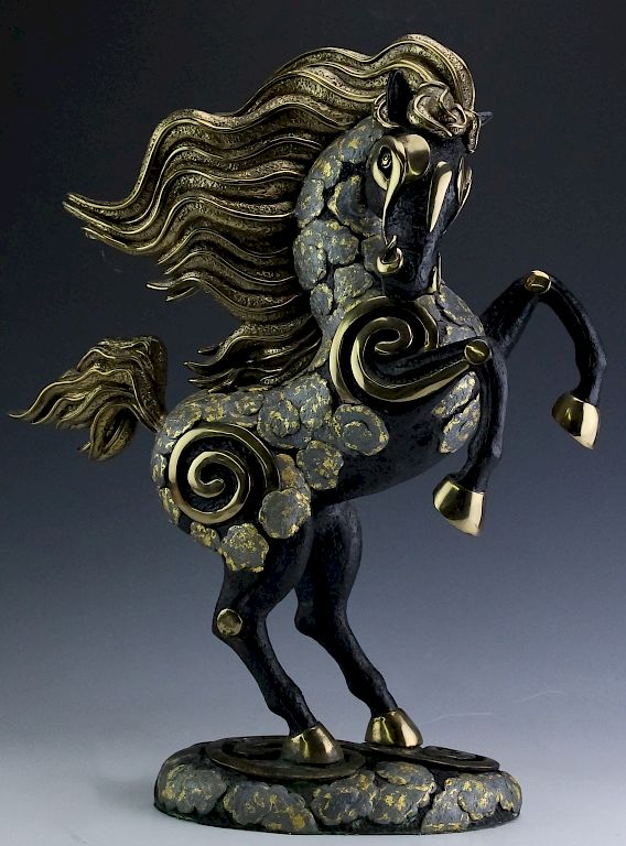 Appraisal: Tiefeng Jiang b China Gilt Bronze Horse Statue Guaranteed Authentic