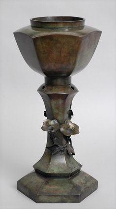 Appraisal: JAPANESE BRONZE VESSEL The removable octagonal bowl on beaker-form stem