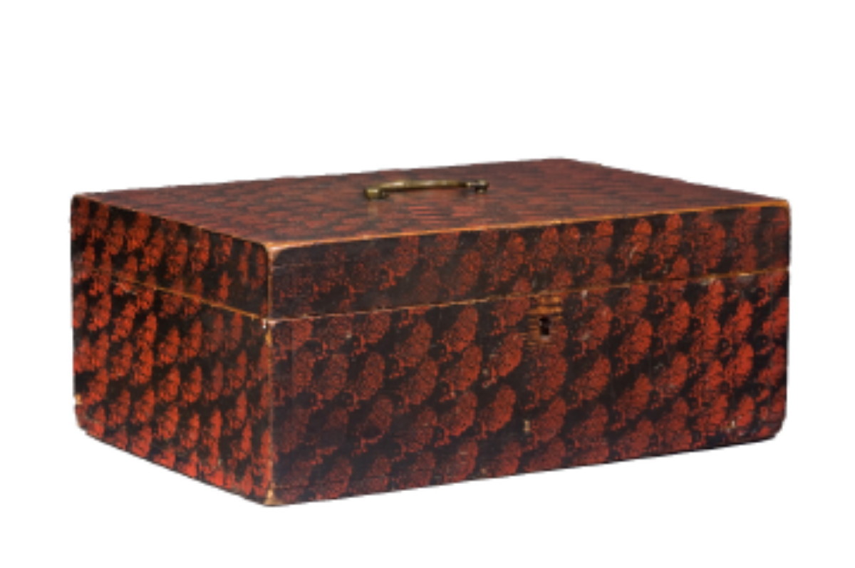 Appraisal: NEW ENGLAND RED AND BLACK PAINT-DECORATED DOCUMENT BOX CIRCA Of