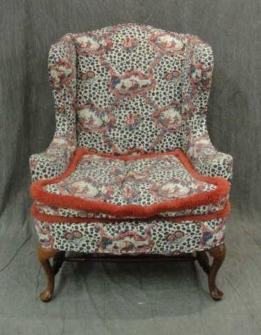 Appraisal: Queen Anne Style Down-Filled Wingback Chair From a Sherman CT