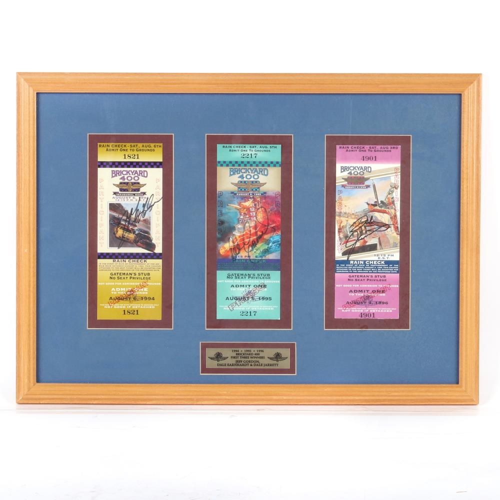 Appraisal: BRICKYARD FRAMED AUTOGRAPHED RACE WINNER TICKETS Brickyard Framed Autographed Race