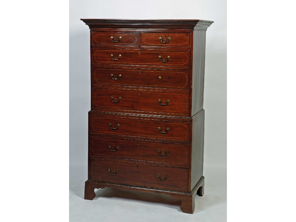 Appraisal: A George III mahogany chest on chest the lower section