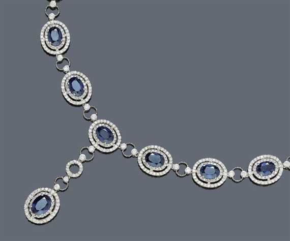 Appraisal: SAPPHIRE AND DIAMOND NECKLACE White gold Decorative classic Y -shaped