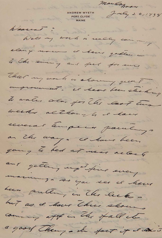 Appraisal: Letter from ANDREW WYETH American - to Alice Moore Letter