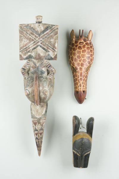 Appraisal: Three Zoomorphic African Masks the first probably from the Baule