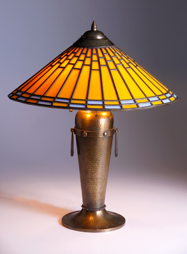 Appraisal: ROYCROFT Exceptional hammered copper table lamp designed by Dard Hunter